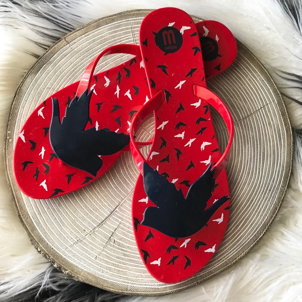 Melissa Harmonic Birds Flip Flops sz 8